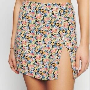 Reformation Margot Multicolor Floral Slit Front Mini Skirt